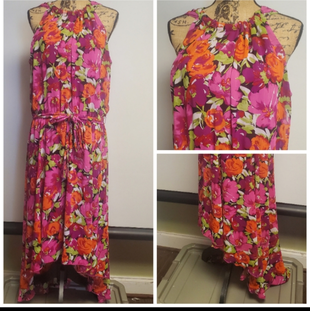 MSK Vibrant Floral Halter High Low Dress Size 18